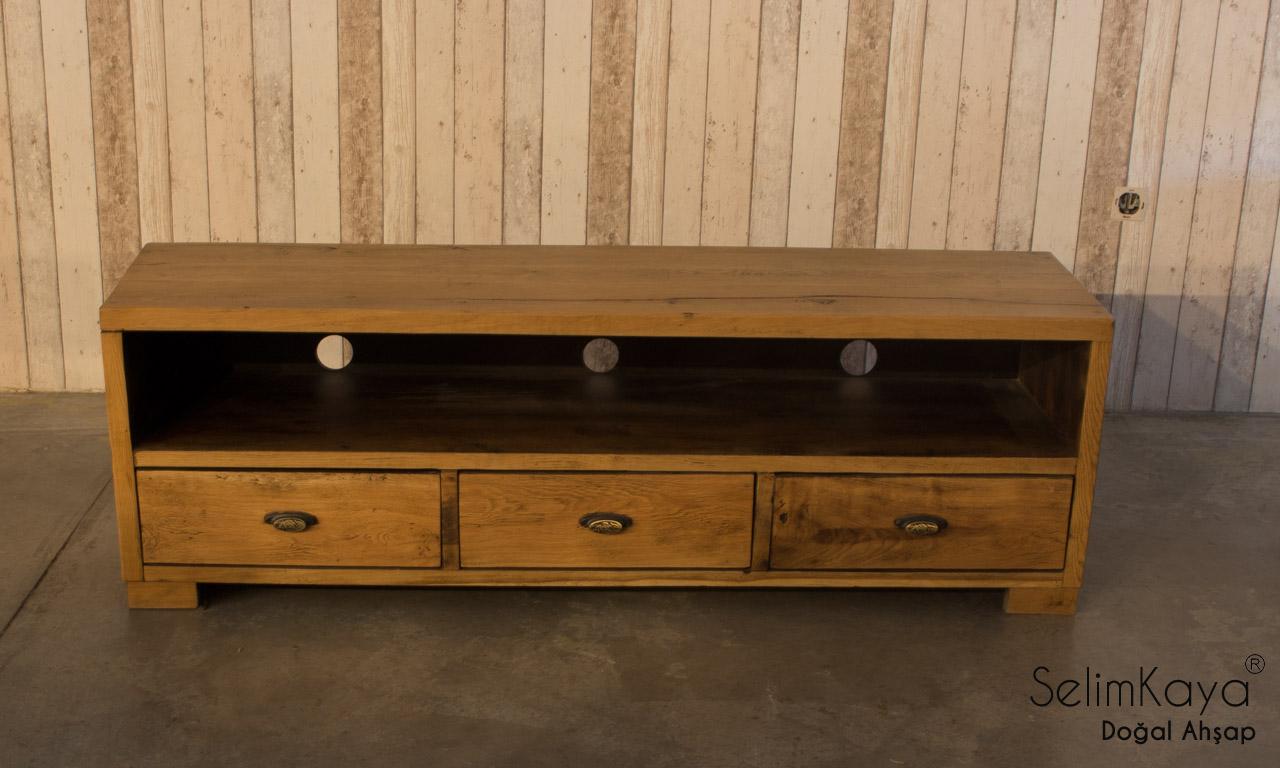Meşe üç çekmeceli Tv sehpası